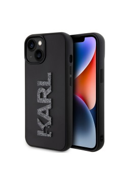 Husa pentru iPhone 14 Plus / iPhone 15 Plus - Karl Lagerfeld 3D Design (KLHCP15M3DMBKCK) - Rubber Glitter Logo