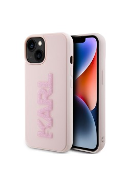 Husa pentru iPhone 15 / iPhone 14 / iPhone 13 - Karl Lagerfeld 3D Design (KLHCP15S3DMBKCP) - Pink Rubber Glitter Logo