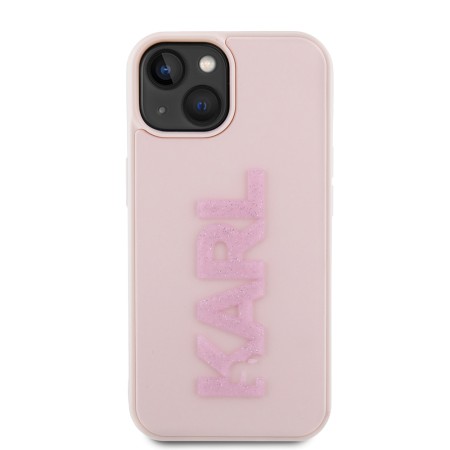 Husa pentru iPhone 15 / iPhone 14 / iPhone 13 - Karl Lagerfeld 3D Design (KLHCP15S3DMBKCP) - Pink Rubber Glitter Logo