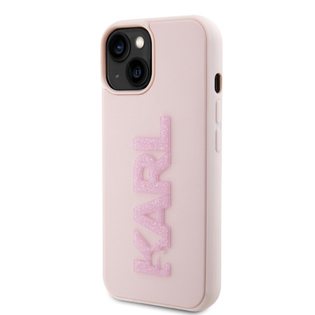 Husa pentru iPhone 15 / iPhone 14 / iPhone 13 - Karl Lagerfeld 3D Design (KLHCP15S3DMBKCP) - Pink Rubber Glitter Logo