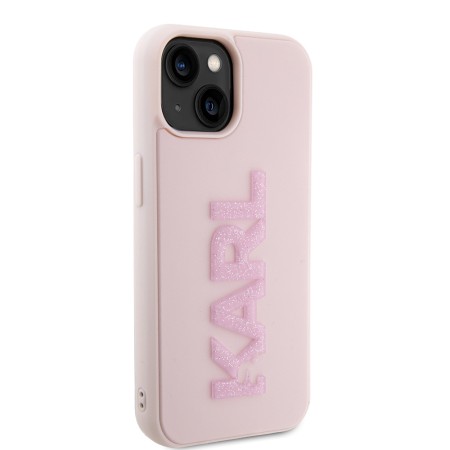 Husa pentru iPhone 15 / iPhone 14 / iPhone 13 - Karl Lagerfeld 3D Design (KLHCP15S3DMBKCP) - Pink Rubber Glitter Logo