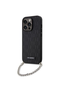 Husa pentru iPhone 14 Pro - Karl Lagerfeld Saffiano Monogram Chain (KLHCP14LSACKLHPK) - Black