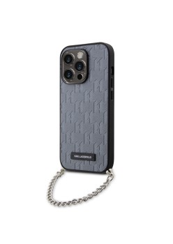 Husa pentru iPhone 14 Pro - Karl Lagerfeld Saffiano Monogram Chain (KLHCP14LSACKLHPG) - Silver