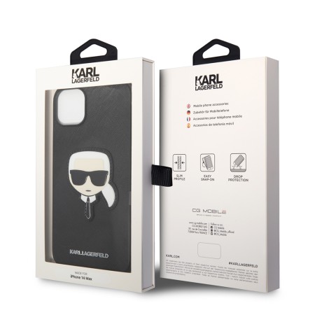 Husa pentru iPhone 14 Plus / iPhone 15 Plus - Karl Lagerfeld Saffiano (KLHCP14MSAPKHK) - Karls Head