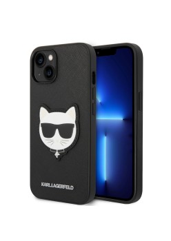 Husa pentru iPhone 14 Plus / iPhone 15 Plus - Karl Lagerfeld Saffiano (KLHCP14MSAPCHK) - Choupette Head