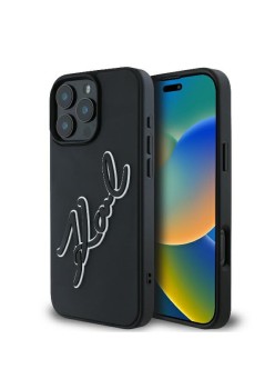 Husa pentru iPhone 16 Pro - Karl Lagerfeld 3D Design (KLHCP16L3DRKSDLK) - Rubber Signature