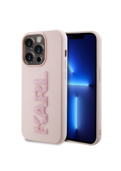 Husa pentru iPhone 15 Pro - Karl Lagerfeld 3D Design (KLHCP15L3DMBKCP) - Pink Rubber Glitter Logo