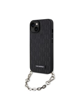 Husa pentru iPhone 15 / iPhone 14 / iPhone 13 - Karl Lagerfeld Saffiano Monogram Chain (KLHCP14SSACKLHPK) - Black