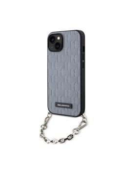 Husa pentru iPhone 15 / iPhone 14 / iPhone 13 - Karl Lagerfeld Saffiano Monogram Chain (KLHCP14SSACKLHPG) - Silver