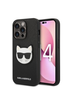 Husa pentru iPhone 14 Pro Max - Karl Lagerfeld Saffiano (KLHCP14XSAPCHK) - Choupette Head