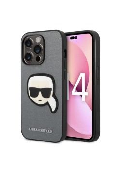 Husa pentru iPhone 14 Pro Max - Karl Lagerfeld Saffiano (KLHCP14XSAPKHG) - Silver Karls Head