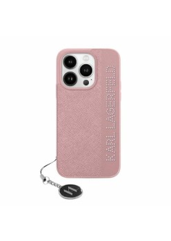 Husa pentru iPhone 15 Pro - Karl Lagerfeld Saffiano RhinestonesandCharm (KLHCP15LPSAKDGCP) - Pink