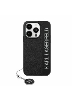 Husa pentru iPhone 15 Pro - Karl Lagerfeld Saffiano RhinestonesandCharm (KLHCP15LPSAKDGCK) - Black
