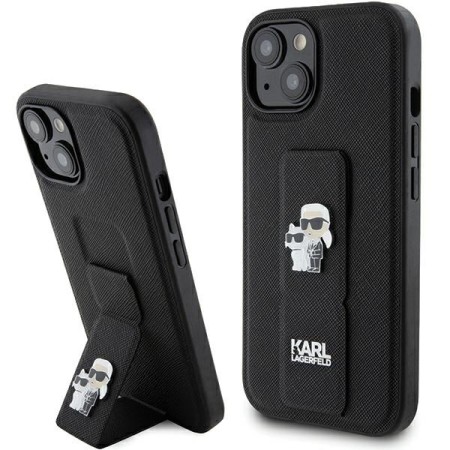 Husa pentru iPhone 15 Plus / iPhone 14 Plus - Karl Lagerfeld Saffiano Gripstand (KLHCP15MGSAKCPK) - KarlandChoupette Pins