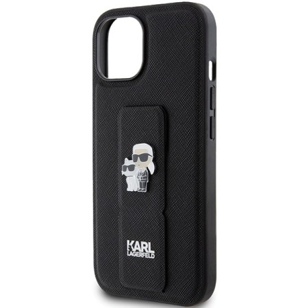 Husa pentru iPhone 15 Plus / iPhone 14 Plus - Karl Lagerfeld Saffiano Gripstand (KLHCP15MGSAKCPK) - KarlandChoupette Pins