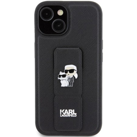 Husa pentru iPhone 15 Plus / iPhone 14 Plus - Karl Lagerfeld Saffiano Gripstand (KLHCP15MGSAKCPK) - KarlandChoupette Pins