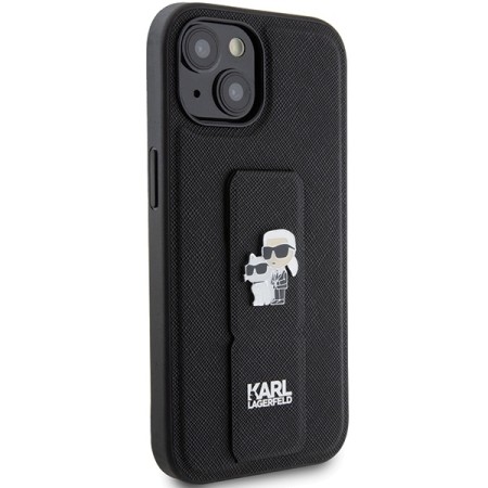 Husa pentru iPhone 15 Plus / iPhone 14 Plus - Karl Lagerfeld Saffiano Gripstand (KLHCP15MGSAKCPK) - KarlandChoupette Pins