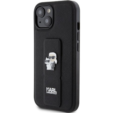 Husa pentru iPhone 15 Plus / iPhone 14 Plus - Karl Lagerfeld Saffiano Gripstand (KLHCP15MGSAKCPK) - KarlandChoupette Pins