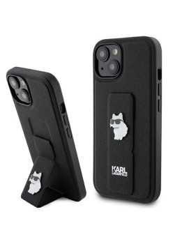 Husa pentru iPhone 15 / iPhone 14 / iPhone 13 - Karl Lagerfeld Saffiano Gripstand (KLHCP15SGSACHPK) - Choupette