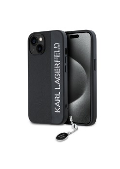 Husa pentru iPhone 15 / iPhone 14 / iPhone 13 - Karl Lagerfeld Saffiano RhinestonesandCharm (KLHCP15SPSAKDGCK) - Black