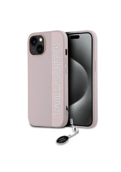 Husa pentru iPhone 15 / iPhone 14 / iPhone 13 - Karl Lagerfeld Saffiano RhinestonesandCharm (KLHCP15SPSAKDGCP) - Pink