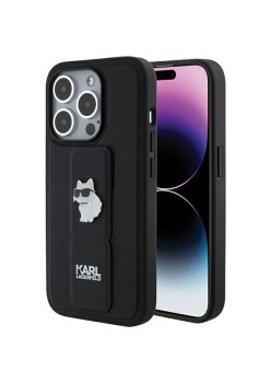 Husa pentru iPhone 15 Pro Max - Karl Lagerfeld Saffiano Gripstand (KLHCP15XGSACHPK) - Choupette