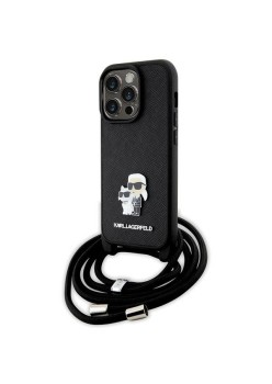 Husa pentru iPhone 14 Pro - Karl Lagerfeld Saffiano Crossbody (KLHCP14LSAKCPSK) - Metal Pin KarlandChoupette