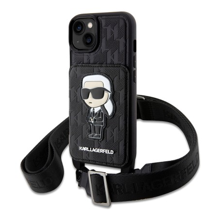 Husa pentru iPhone 15 / iPhone 14 / iPhone 13 - Karl Lagerfeld Saffiano Crossbody (KLHCP14SCSAKHPKK) - Monogram Ikonik