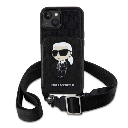Husa pentru iPhone 15 / iPhone 14 / iPhone 13 - Karl Lagerfeld Saffiano Crossbody (KLHCP14SCSAKHPKK) - Monogram Ikonik