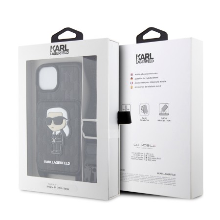 Husa pentru iPhone 15 / iPhone 14 / iPhone 13 - Karl Lagerfeld Saffiano Crossbody (KLHCP14SCSAKHPKK) - Monogram Ikonik