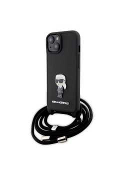 Husa pentru iPhone 15 / iPhone 14 / iPhone 13 - Karl Lagerfeld Saffiano Crossbody (KLHCP15SSASKNPSK) - Monogram Metal Pin Karl