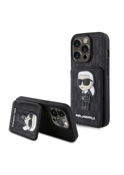 Husa pentru iPhone 15 Pro - Karl Lagerfeld Saffiano Cardslots and Stand (KLHCP15LSAKKNSCK) - Monogram Ikonik