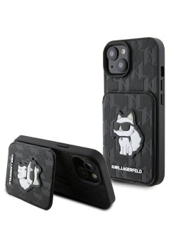 Husa pentru iPhone 15 / iPhone 14 / iPhone 13 - Karl Lagerfeld Saffiano Cardslots and Stand (KLHCP15SSAKCNSCK) - Monogram Choupette