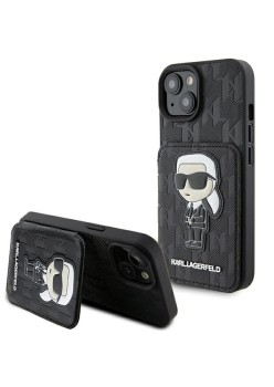 Husa pentru iPhone 15 / iPhone 14 / iPhone 13 - Karl Lagerfeld Saffiano Cardslots and Stand (KLHCP15SSAKKNSCK) - Monogram Ikonik