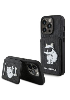 Husa pentru iPhone 15 Pro Max - Karl Lagerfeld Saffiano Cardslots and Stand (KLHCP15XSAKCNSCK) - Monogram Choupette