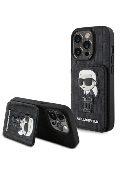Husa pentru iPhone 15 Pro Max - Karl Lagerfeld Saffiano Cardslots and Stand (KLHCP15XSAKKNSCK) - Monogram Ikonik
