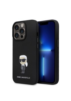 Husa pentru iPhone 14 Pro - Karl Lagerfeld Silicone (KLHCP14LSMHKNPK) - Ikonik Metal Pin