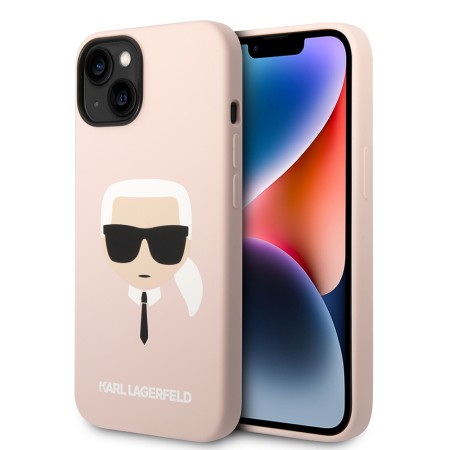 Husa pentru iPhone 15 Plus / iPhone 14 Plus - Karl Lagerfeld Silicone (KLHCP14MSLKHLP) - Pink Karls Head