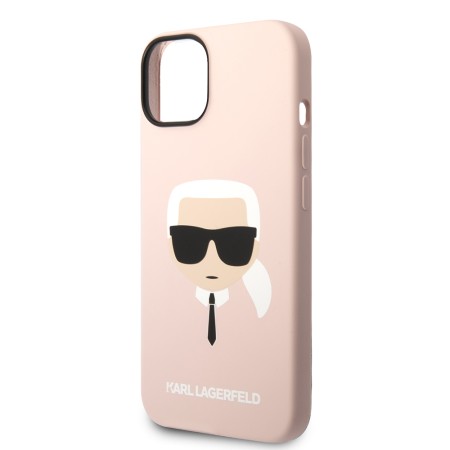 Husa pentru iPhone 15 Plus / iPhone 14 Plus - Karl Lagerfeld Silicone (KLHCP14MSLKHLP) - Pink Karls Head