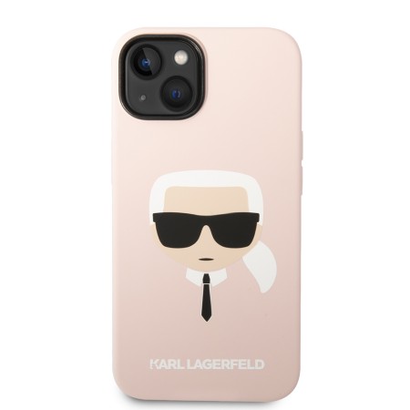 Husa pentru iPhone 15 Plus / iPhone 14 Plus - Karl Lagerfeld Silicone (KLHCP14MSLKHLP) - Pink Karls Head