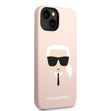 Husa pentru iPhone 15 Plus / iPhone 14 Plus - Karl Lagerfeld Silicone (KLHCP14MSLKHLP) - Pink Karls Head