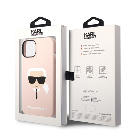 Husa pentru iPhone 15 Plus / iPhone 14 Plus - Karl Lagerfeld Silicone (KLHCP14MSLKHLP) - Pink Karls Head