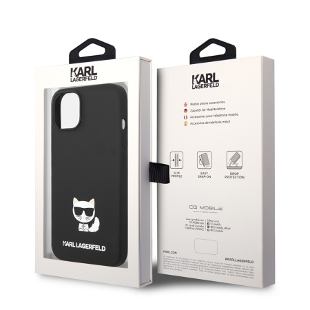 Husa pentru iPhone 15 / iPhone 14 / iPhone 13 - Karl Lagerfeld Silicone (KLHCP14SSLCTBK) - Choupette Body
