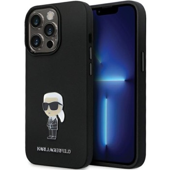 Husa pentru iPhone 14 Pro Max - Karl Lagerfeld Silicone (KLHCP14XSMHKNPK) - Ikonik Metal Pin