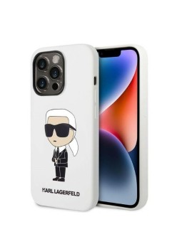 Husa pentru iPhone 14 Pro Max - Karl Lagerfeld Silicone (KLHCP14XSNIKBCH) - White Ikonik