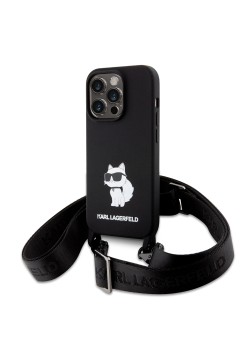 Husa pentru iPhone 15 Pro - Karl Lagerfeld Silicone Crossbody (KLHCP15LSCBSCNK) - Choupette