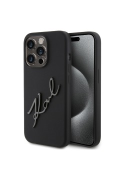 Husa pentru iPhone 15 Pro - Karl Lagerfeld Silicone (KLHCP15LSKSBMCK) - Karl Script
