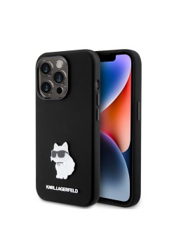 Husa pentru iPhone 15 Pro - Karl Lagerfeld Silicone (KLHCP15LSMHCNPK) - Choupette Metal Pin