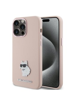 Husa pentru iPhone 15 Pro - Karl Lagerfeld Silicone (KLHCP15LSMHCNPP) - Pink Choupette Metal Pin