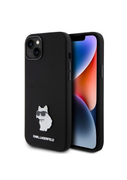 Husa pentru iPhone 15 Plus / iPhone 14 Plus - Karl Lagerfeld Silicone (KLHCP15MSMHCNPK) - Choupette Metal Pin